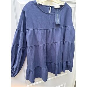 Anna Kaci Blouse Women's Size XL Tiered Ruffle Flowy Boho Crinkle‎ Top NWT